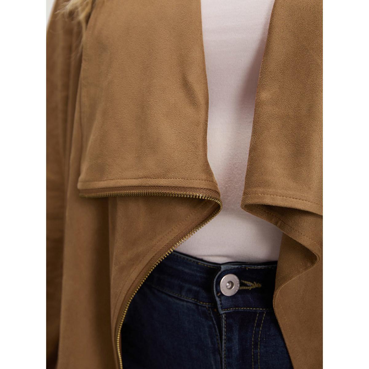 Plus Size Plain Zipper Lapel Collar Jacket Women Bronze Casual Plain Ladies Dailywear Winter Coats BloomChic 12/L Product Image