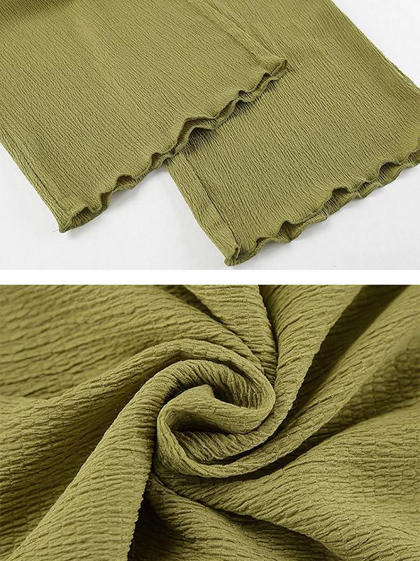 Solid Color Pleated Sleeveless Asymmetric High Neck Vest + Wide Leg Pants Two Pieces Set Product Image