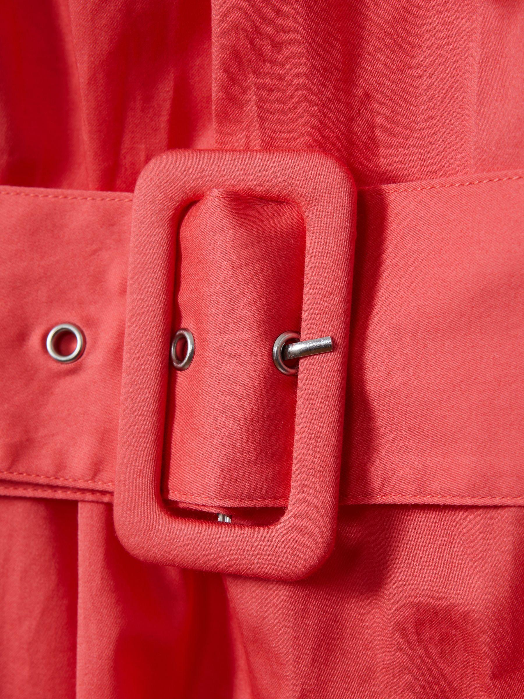 Cotton Ruched Strap Belted Midi Dress in Coral Product Image