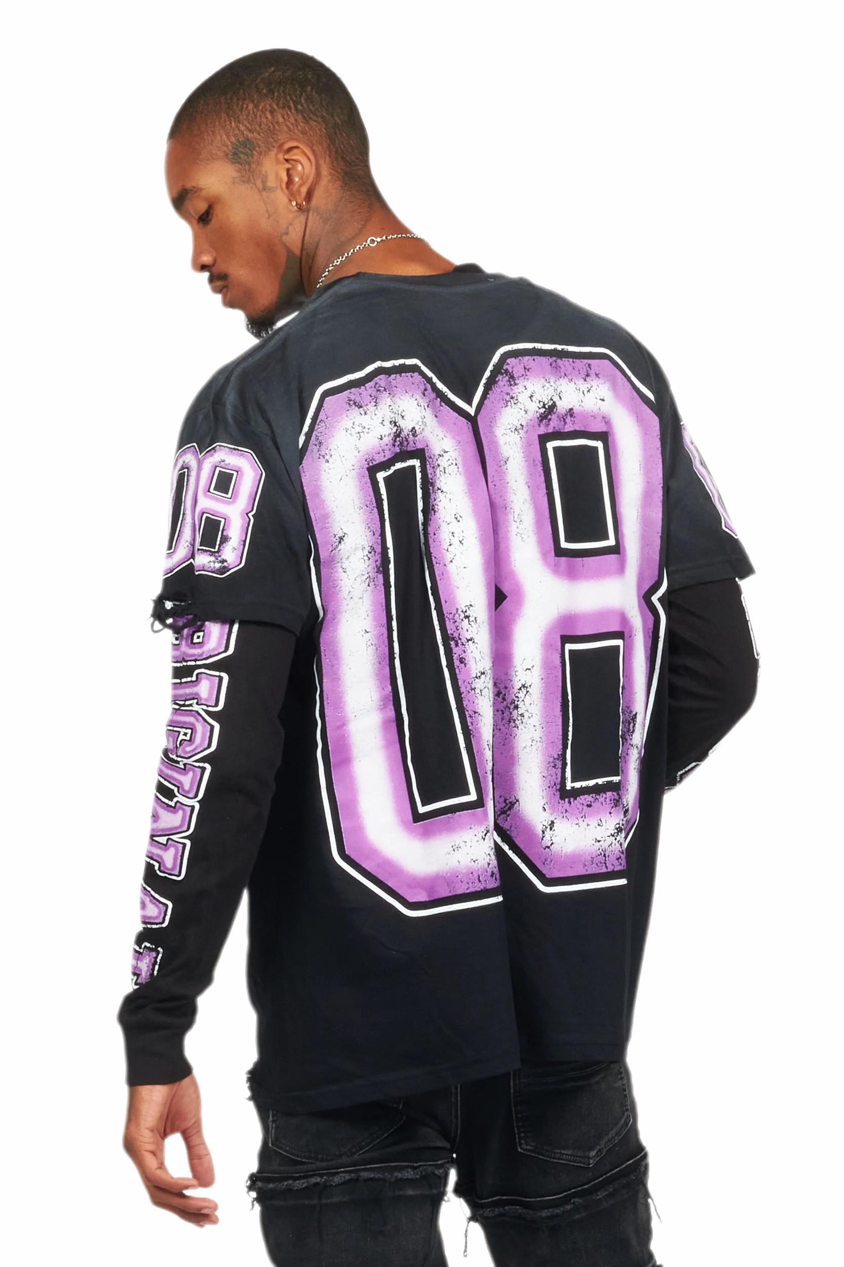 Fields Black/Purple Double Layer Long Sleeve Graphic T-Shirt Male Product Image