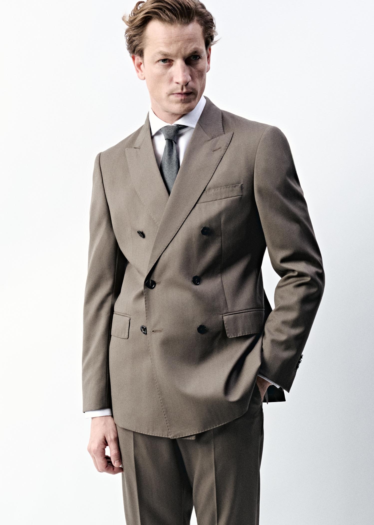 100% wool double-breasted herringbone suit blazer - Men | MANGO USA Product Image