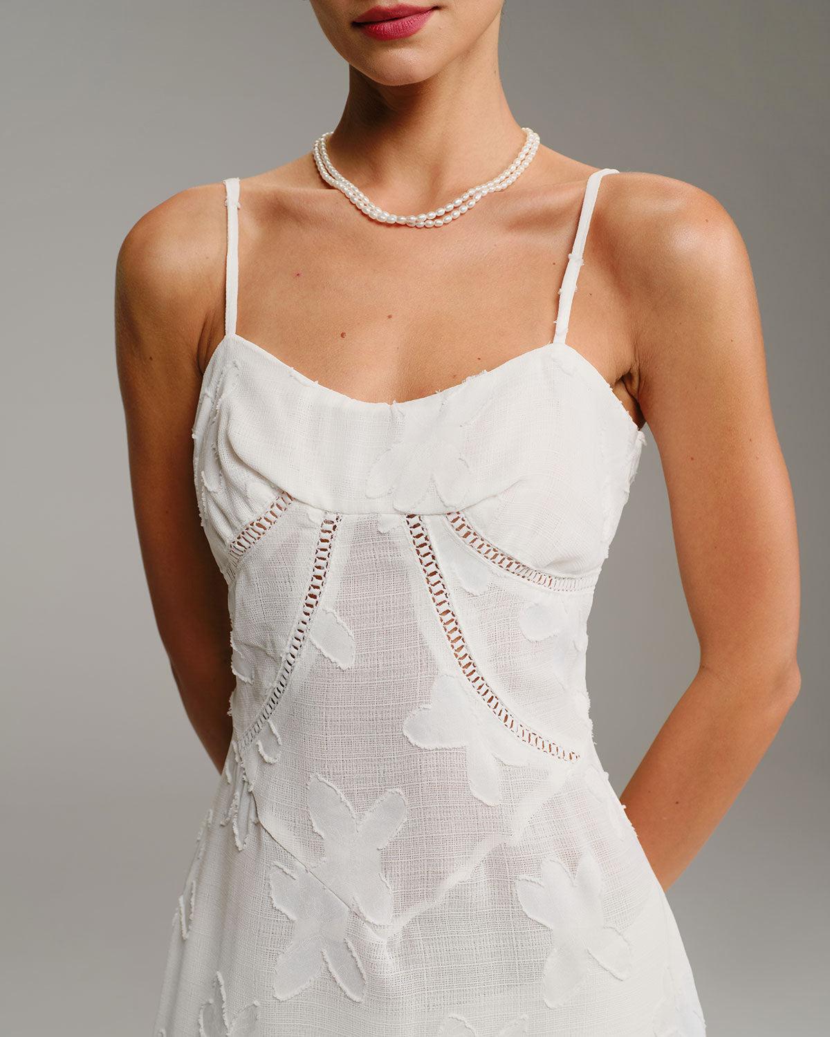 White Jacquard Slip Maxi Dress Product Image