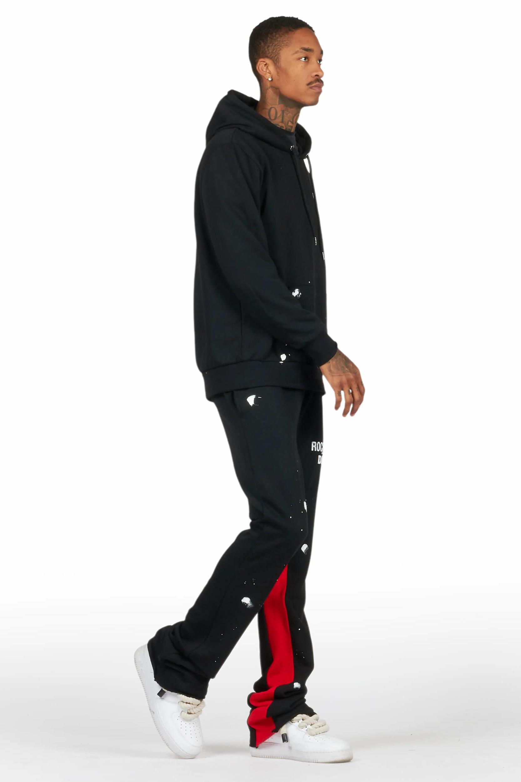 Raffer Black/Red Hoodie Baggy Fit Pant Track Set Male Product Image