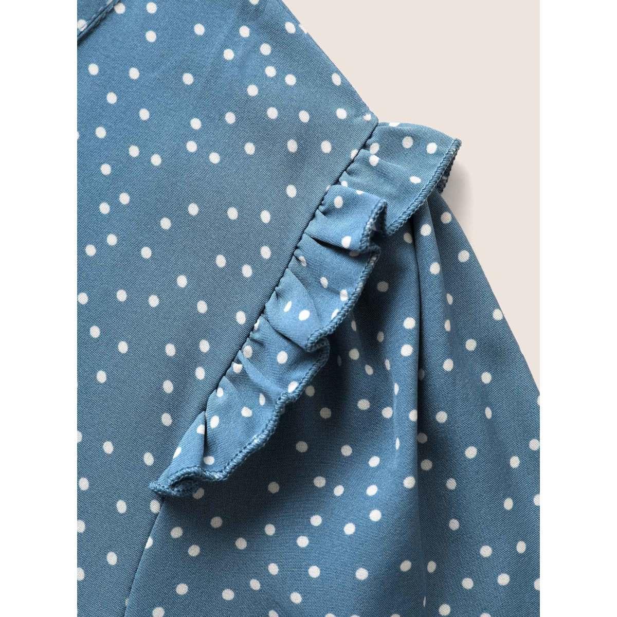 Polka Dot Ruffles Plus Size Women Blouses Elegance Casual Ruffles Ruffle Sleeve Short Sleeve V Neck Dailywear Blouses BloomChic Product Image