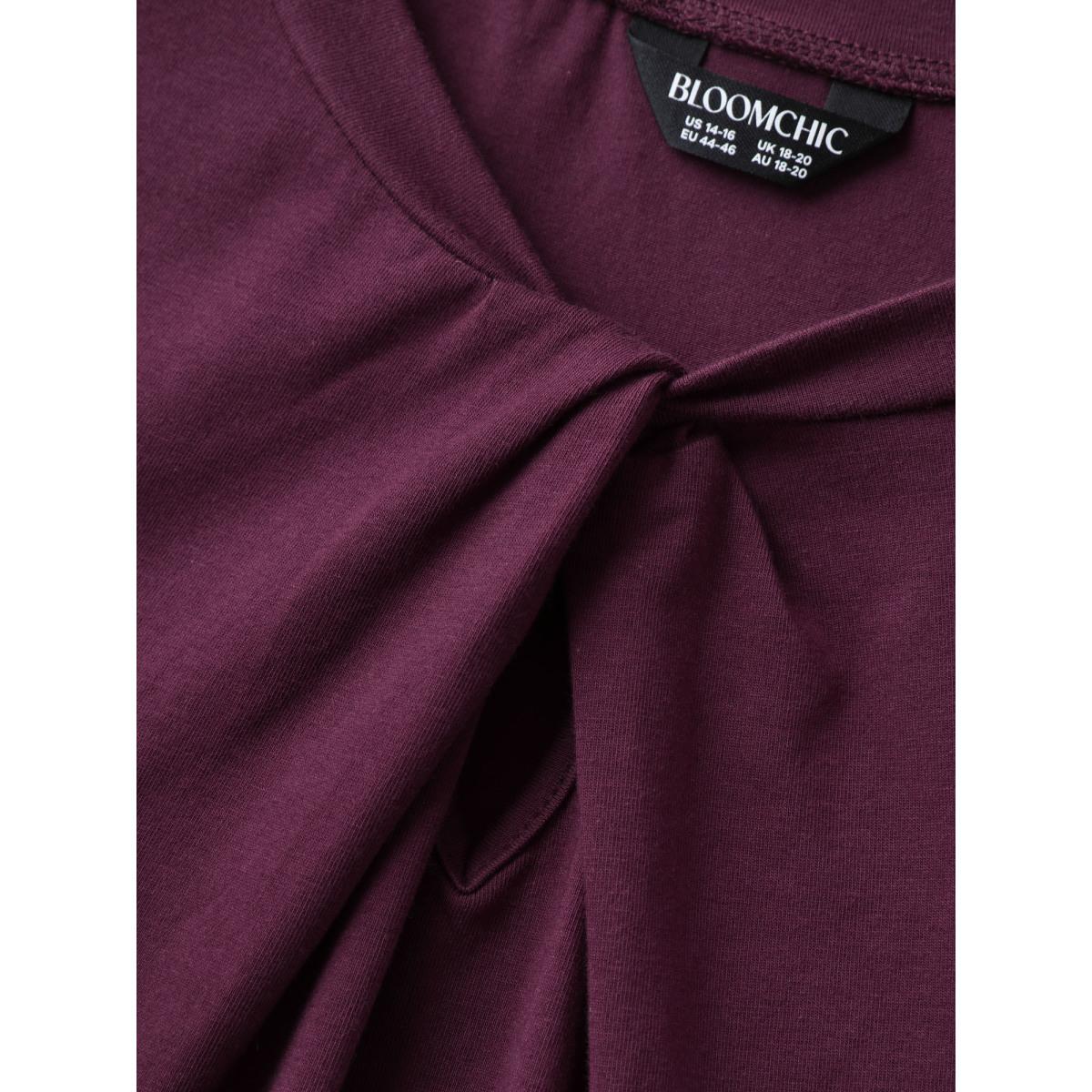 Plus Size Knotted Cut-Out Neckline Solid T-Shirt Eggplant Women Timeless Twist Round Neck Elegant T-shirts BloomChic 26/4X Product Image