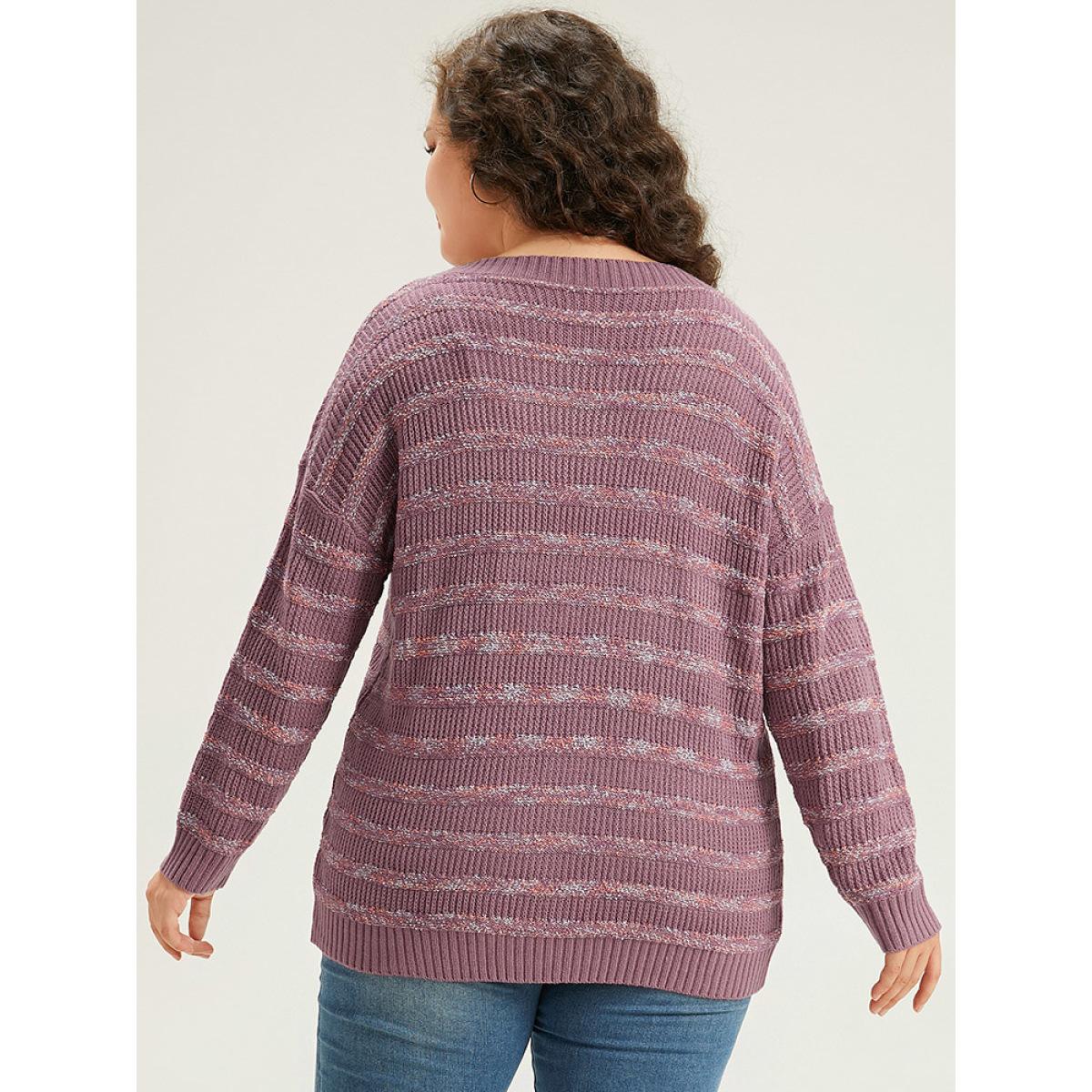 Plus Size Contrast Drop Shoulder Button Through Cardigan Mauve Women Casual Loose Long Sleeve Dailywear Cardigans BloomChic 30/6X Product Image