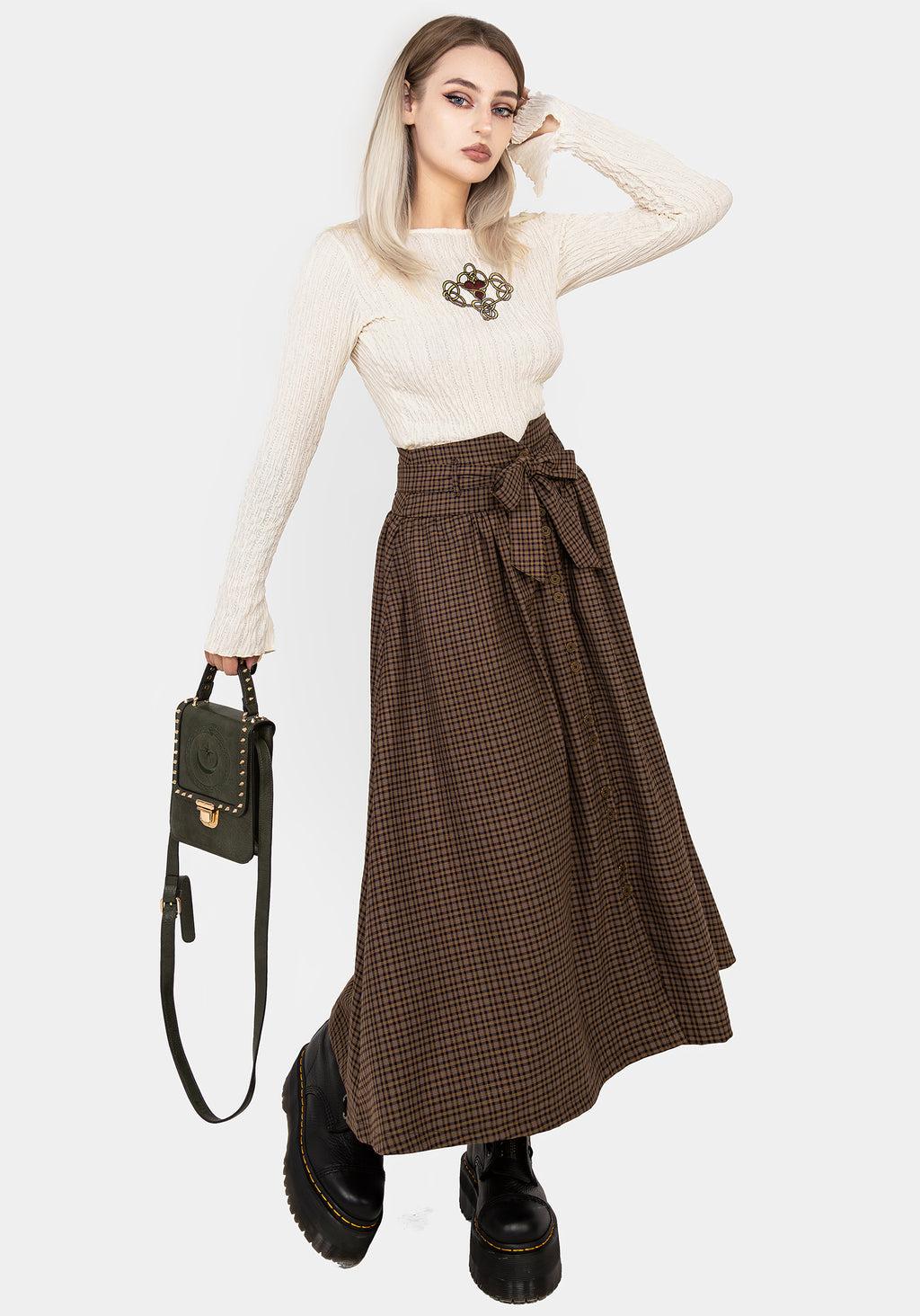 Sweetspire Check Tie Waist Midaxi Skirt Product Image