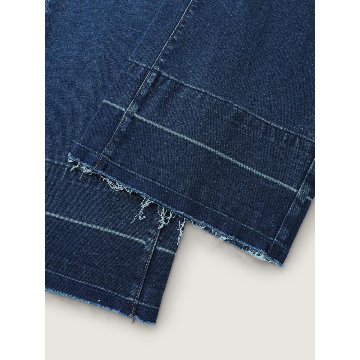 Plus Size Stretch Frayed Hem Straight-Leg Jeans Women Bluevintage Leisure High stretch Slanted pocket Jeans BloomChic 24/3X Product Image