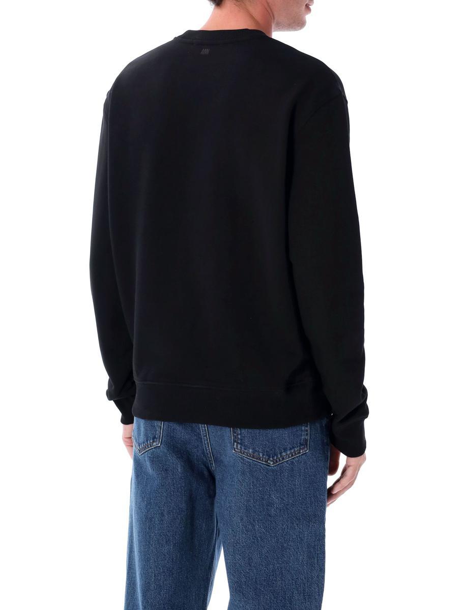 AMI ALEXANDRE MATTIUSSI Ami Classic Black Sweater With Round Neckline And Emblem Detail Product Image