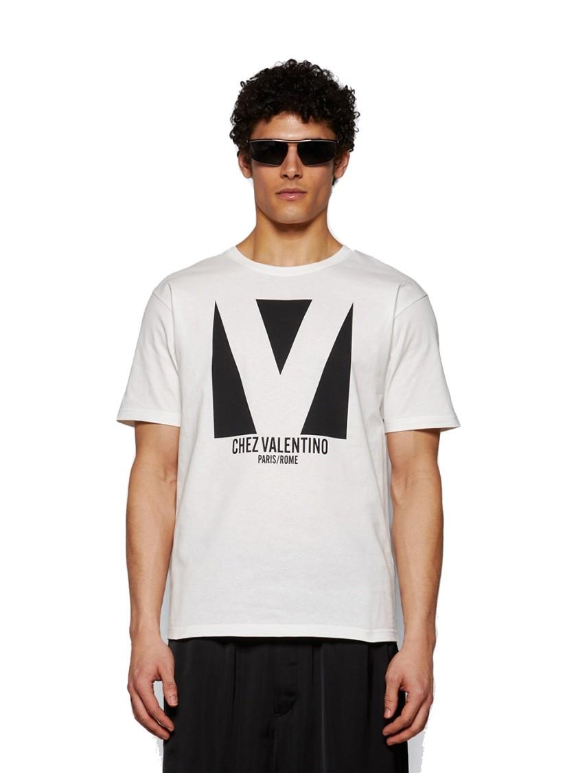 VALENTINO Mens Avorio Logo-print Crew-neck Cotton-jersey T-shirt Product Image