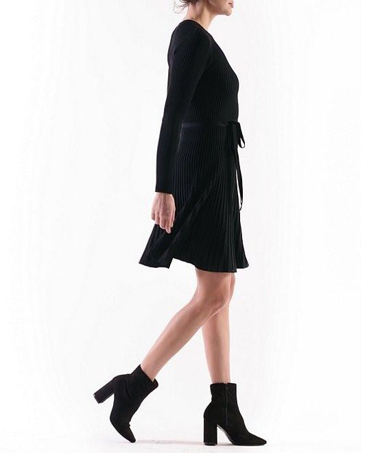 Julia Jordan Knit Crew Neck Long Sleeve Tie Waist Mini Dress Product Image