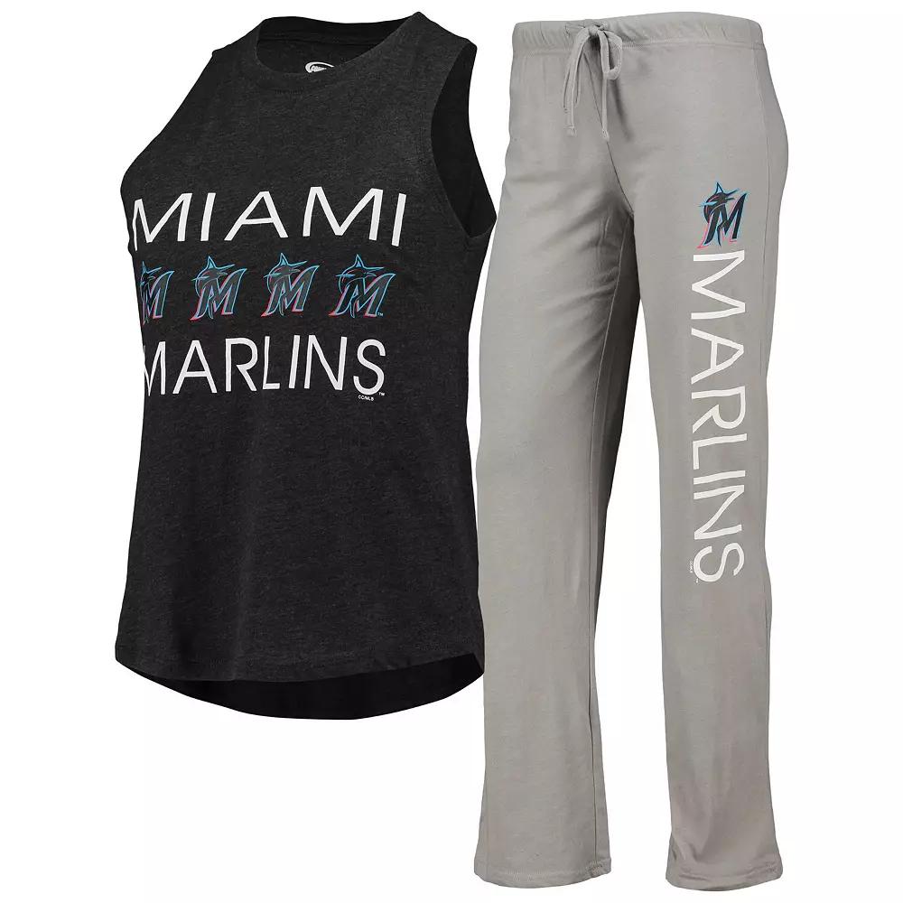 Women's Concepts Sport Gray/Black Miami Marlins Meter Muscle Tank Top & Pants Sleep Set, Size: Medium, Grey Product Image