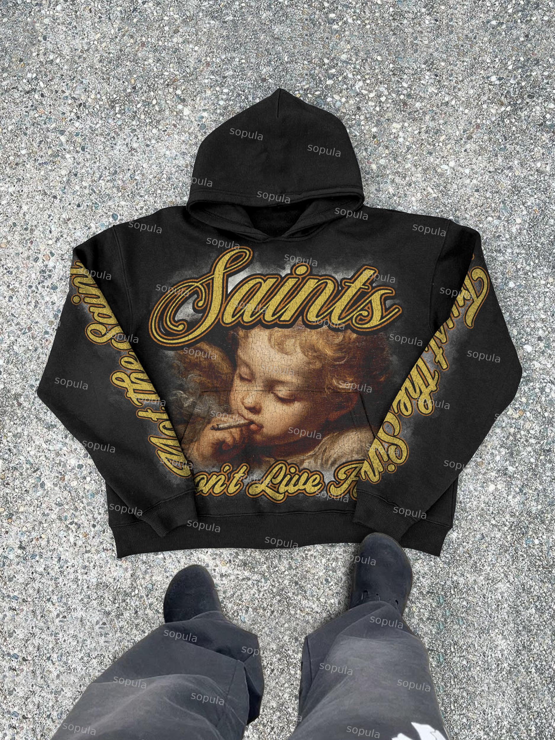 Sin City Trust The Sin, Not The Saint Vintage Angel Aged Graphic Hoodie Product Image