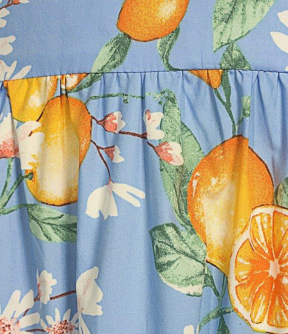 Skies Are Blue Lemon Print V-Neck Cap Sleeve Tie Back Ruffled Maxi Dress Product Image