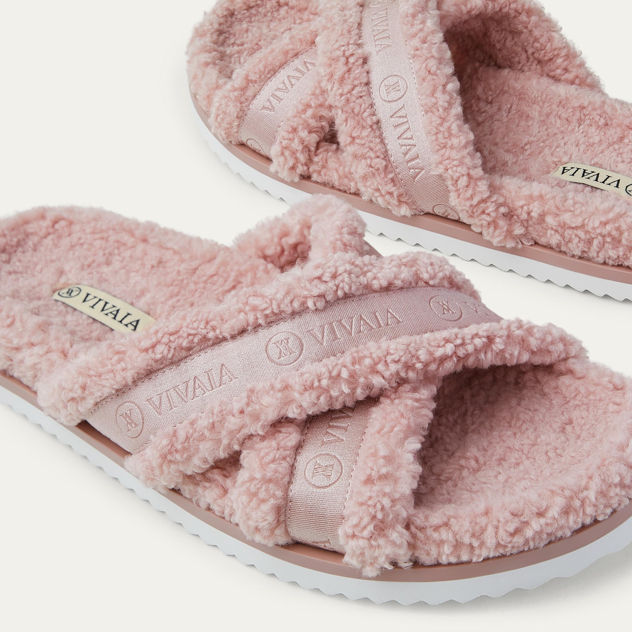 Furry Criss-Cross Strap Slippers (Hannah) Product Image