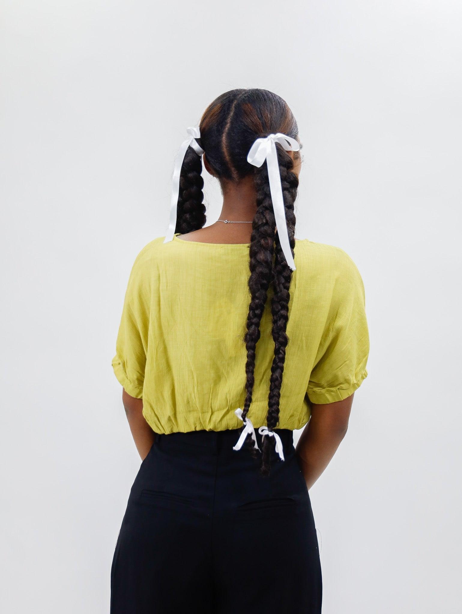 Miou Muse Textured Fabric Top with Button Detail on Back - Lemon Grass Product Image