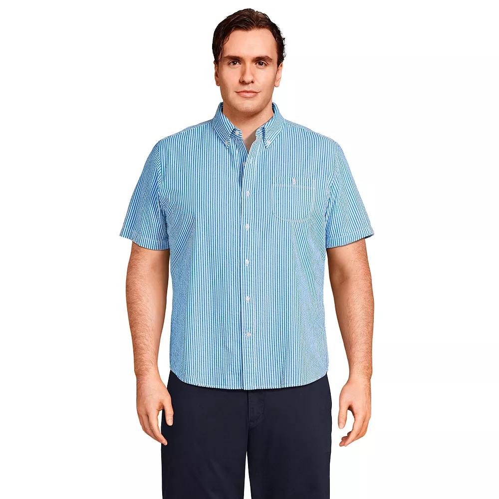Big & Tall Lands' End Traditional-Fit Seersucker Button-Down Shirt, Men's, Size: 3XB, Deep  Blue Product Image