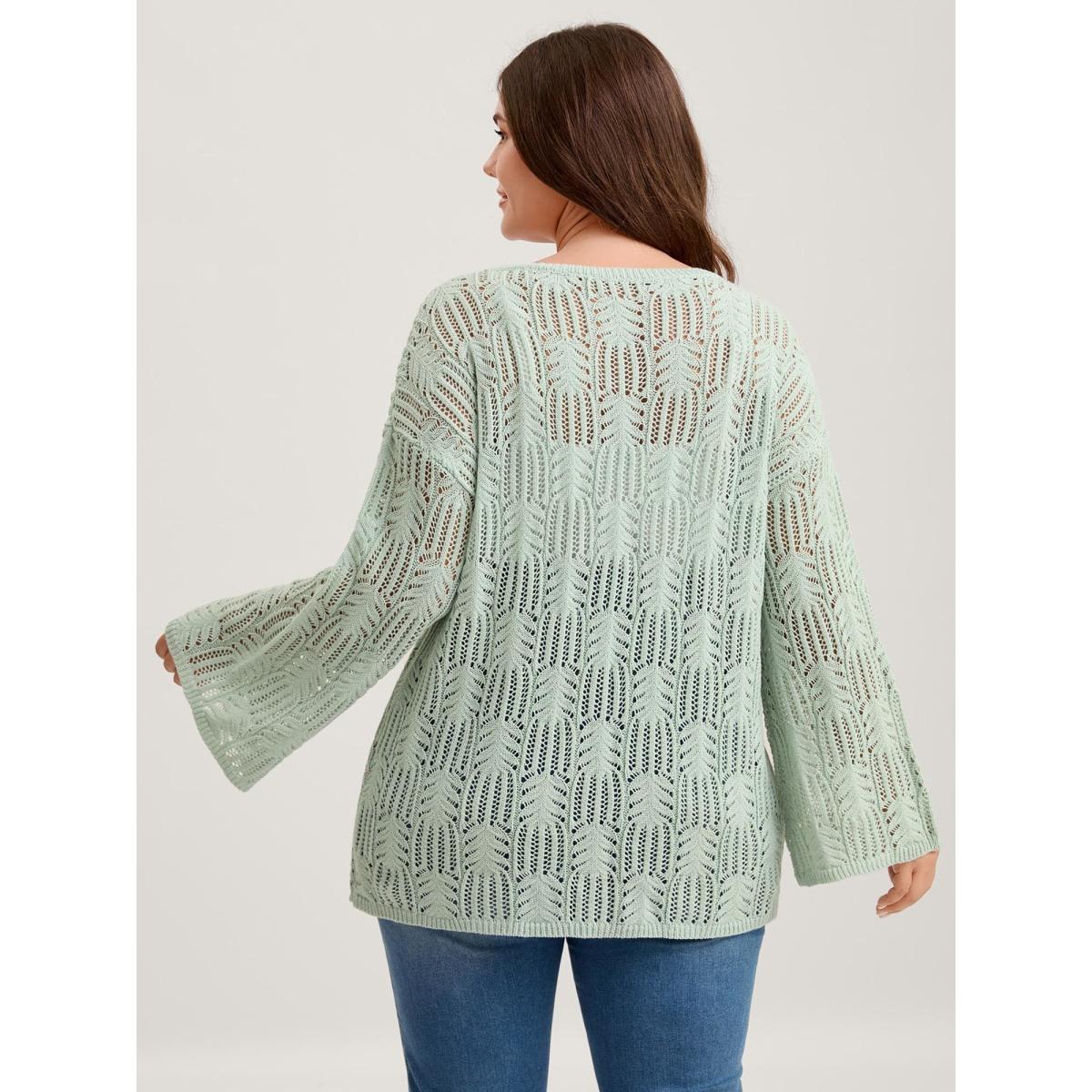 Plus Size Textured Cut-Out Flared Sleeve Lightweight Pullover Greenbean Women Leisure Loose Long Sleeve Round Neck Casual Pullovers BloomChic 22-24/3X Product Image