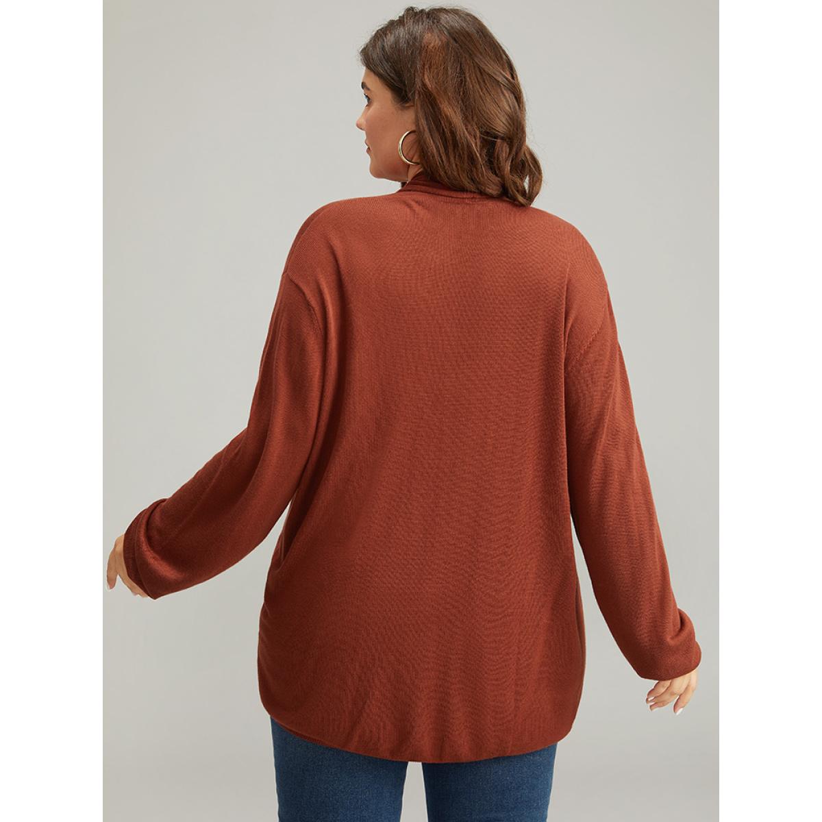 Plus Size Supersoft Essentials Plain Lapel Collar Drape Cardigan Rust Women Casual Loose Long Sleeve Everyday Cardigans BloomChic 18-20/2X Product Image