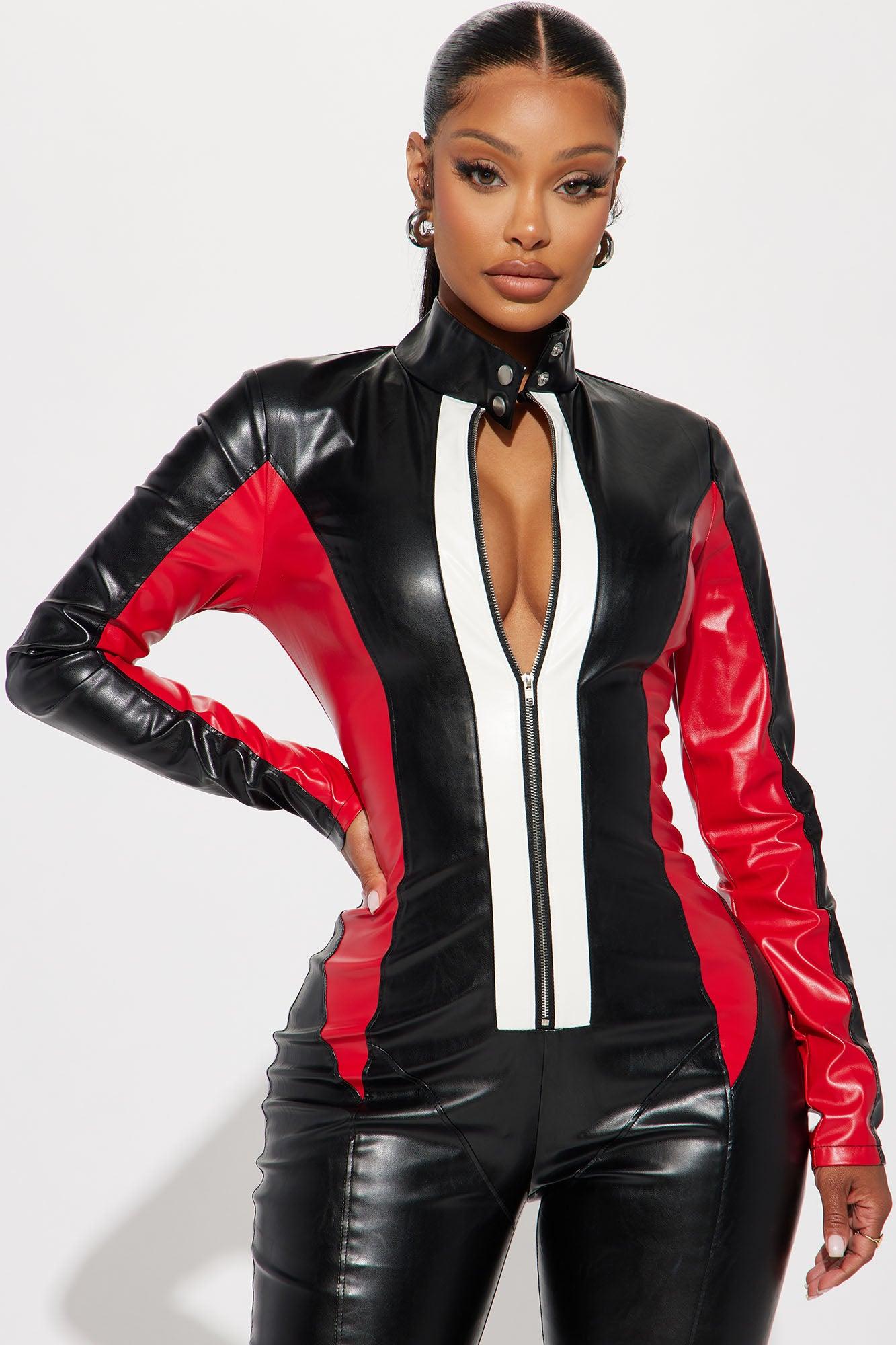 Moto Mami Faux Leather Jumpsuit - Black/combo Product Image