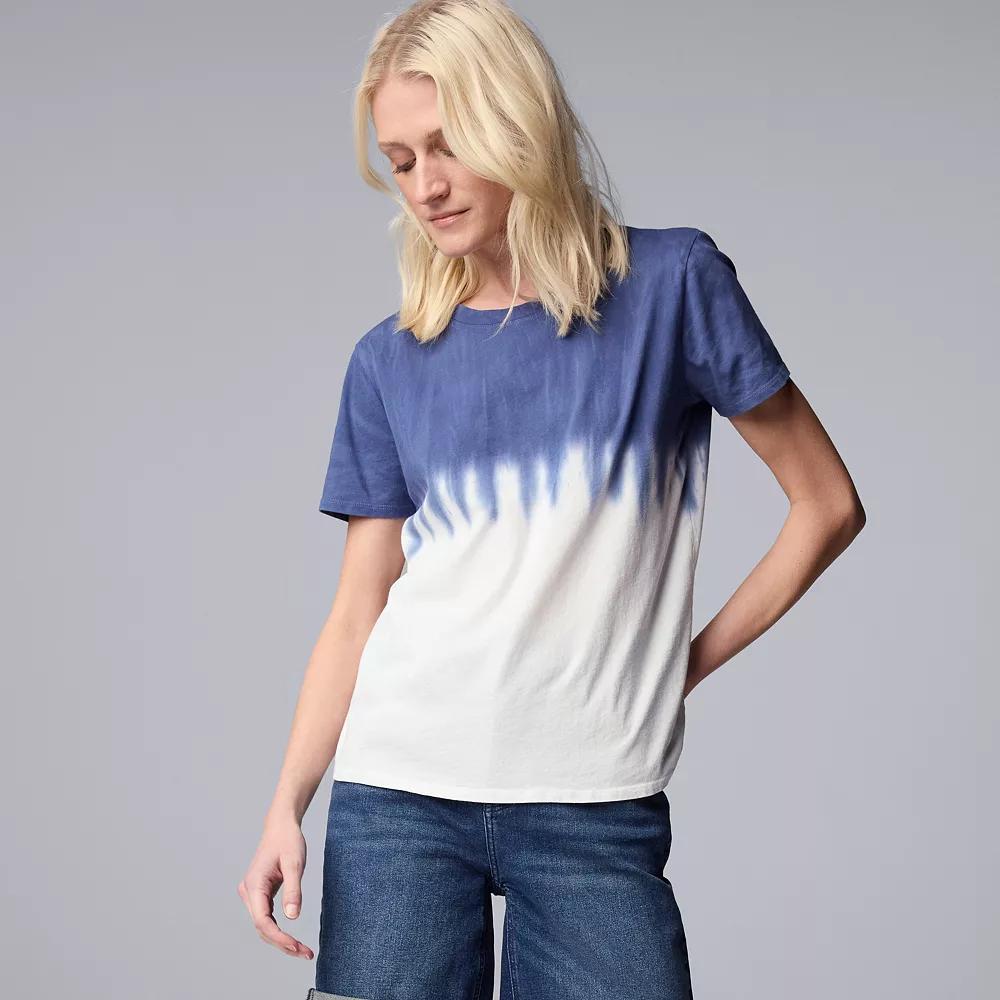 Women's Simply Vera Vera Wang Boyfriend Tee, Size: XXL, Dip Dye Blue White Product Image