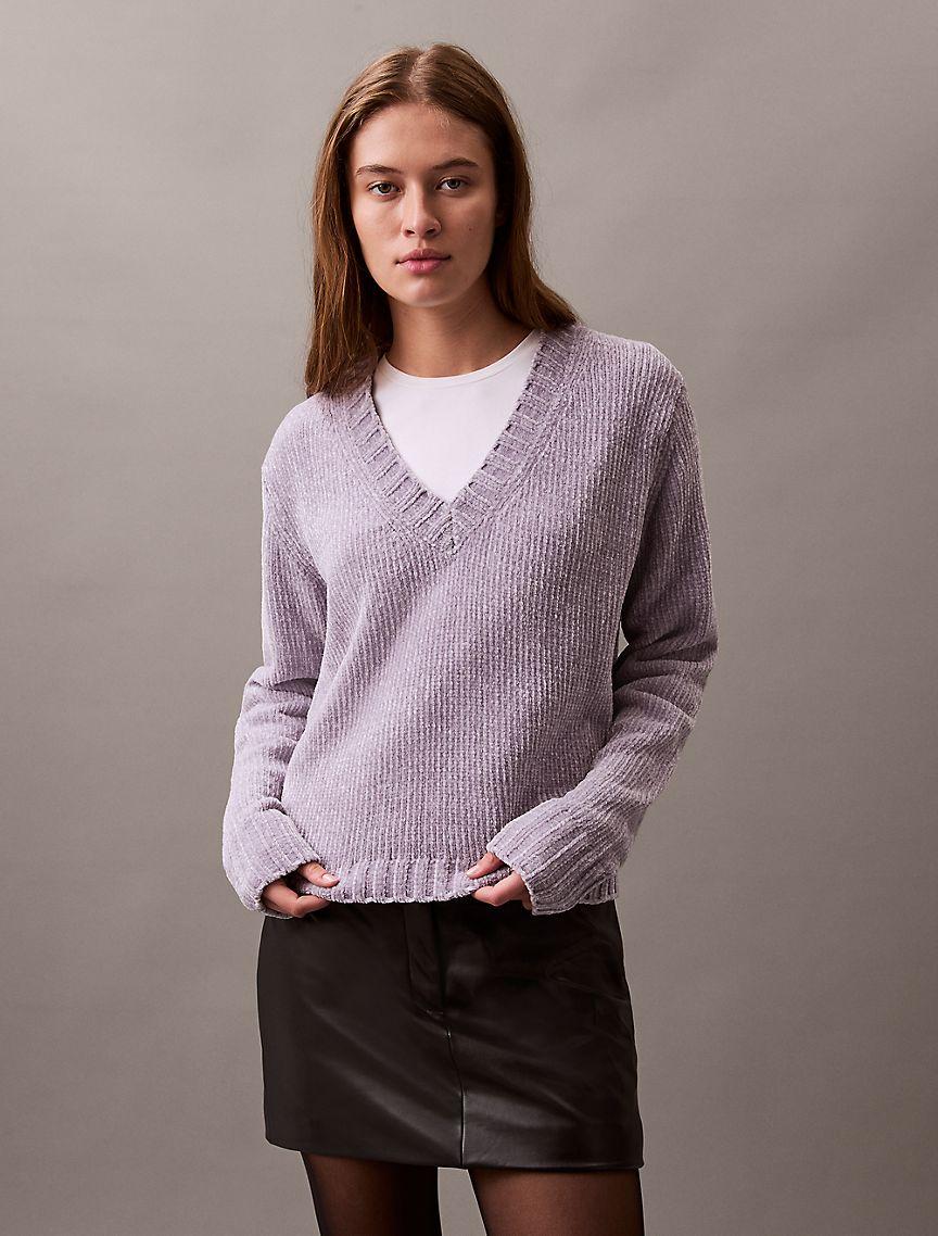 Chenille Relaxed V-Neck Sweater Product Image