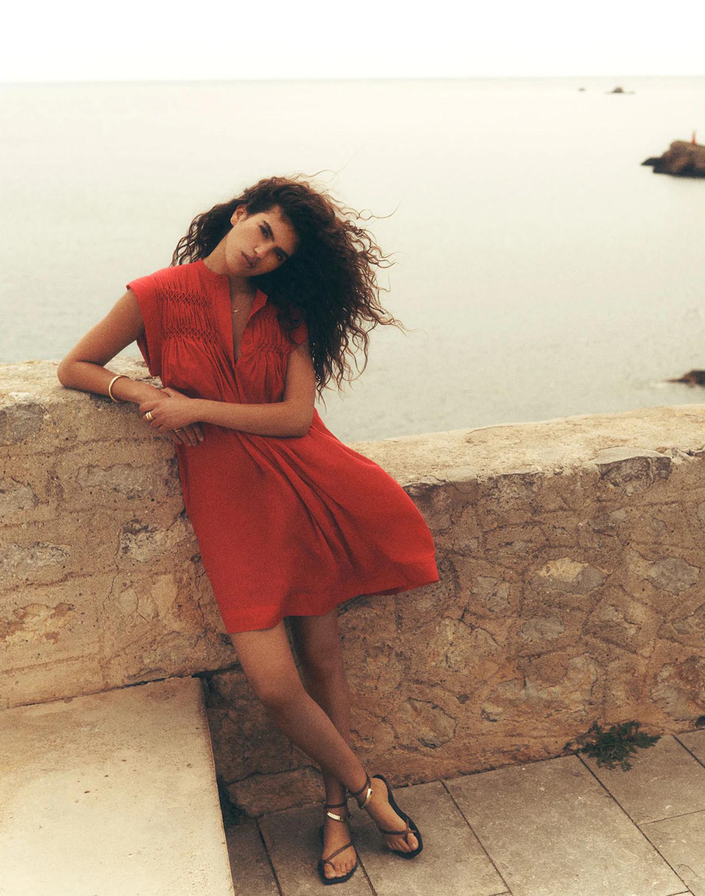 Embroidered Pleated Mini Dress Product Image