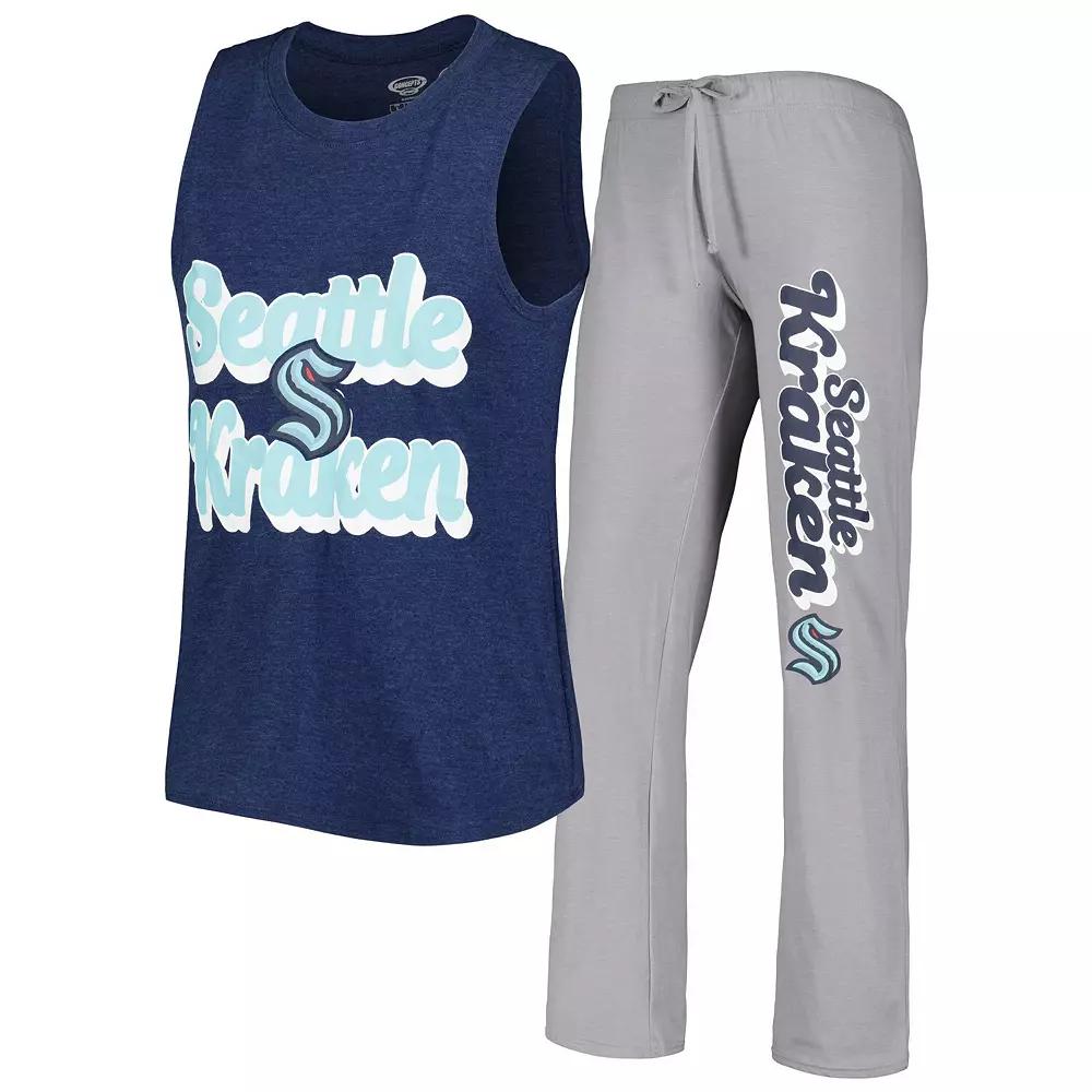 Women's Concepts Sport Deep Sea Blue/Gray Seattle Kraken Meter Muscle Tank Top & Pants Sleep Set,  Product Image