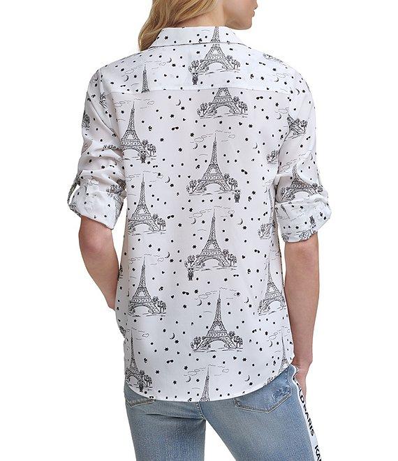 KARL LAGERFELD PARIS Whimsical Roll-Tab Sleeve Crepe Shirt Product Image