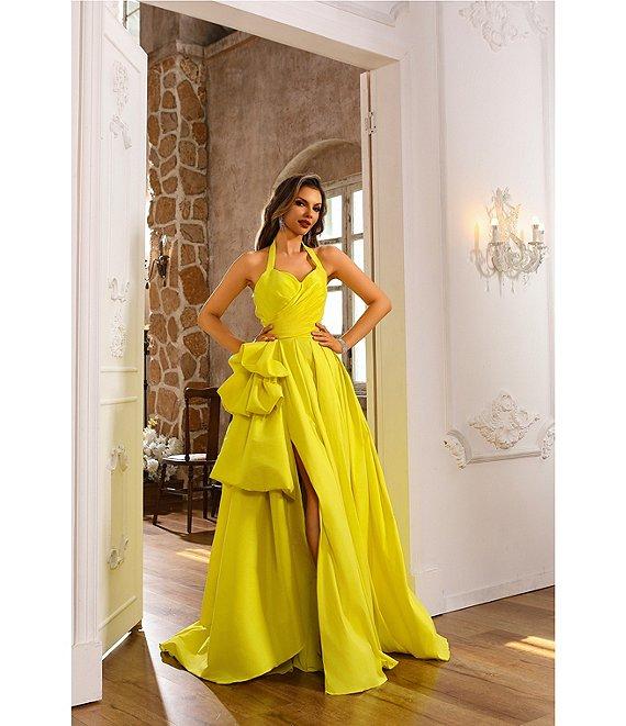 Terani Couture Taffeta Sweetheart Halter Neck Sleeveless Side Ruffle A-Line Ball Gown Product Image