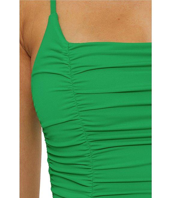 Becca By Rebecca Virtue Color Code Square Neck Lace-Up Shirred One Piece Swimsuit Product Image