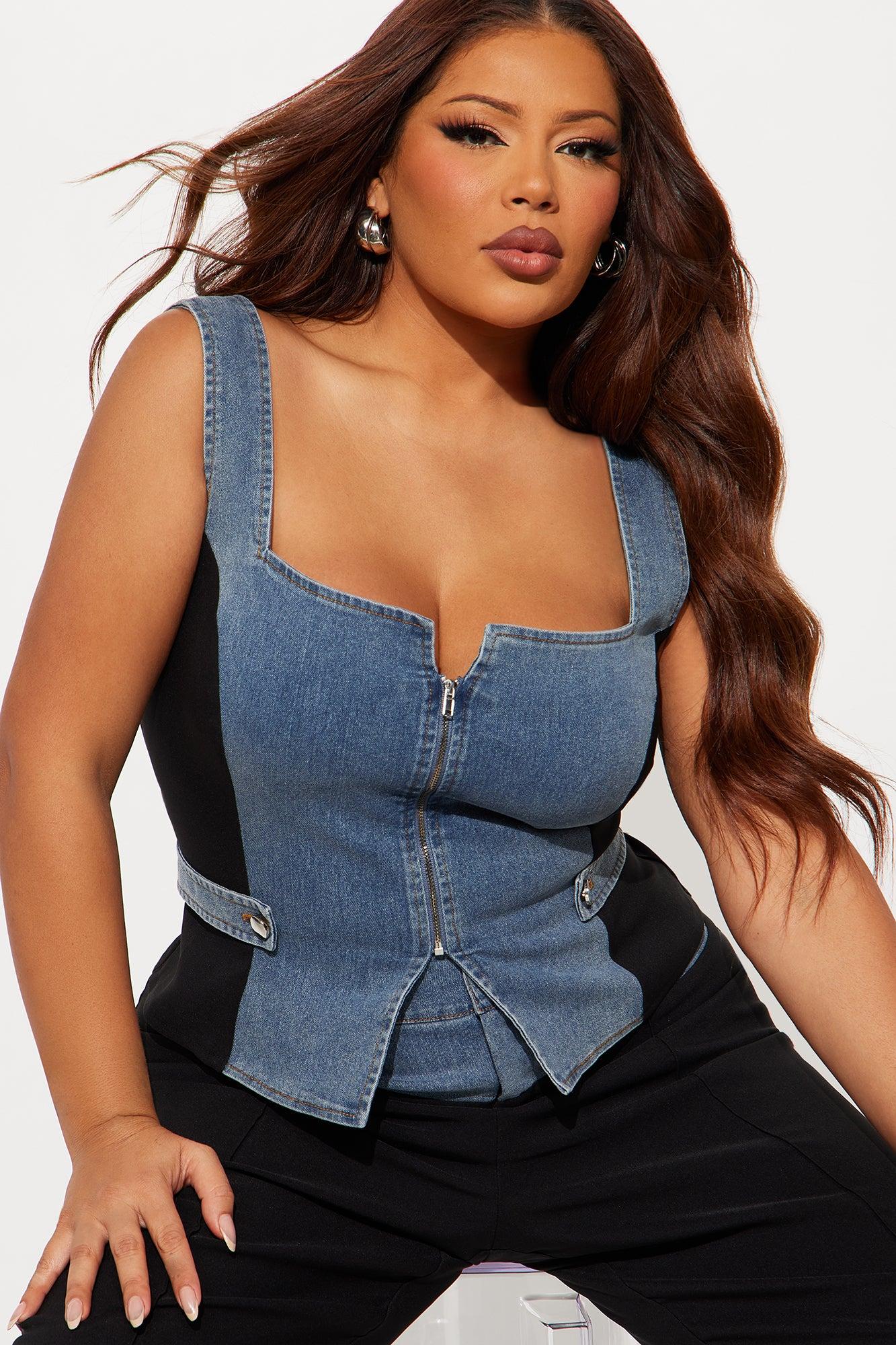 Shayla Denim Mix Wide Leg Pant Set - Black Product Image