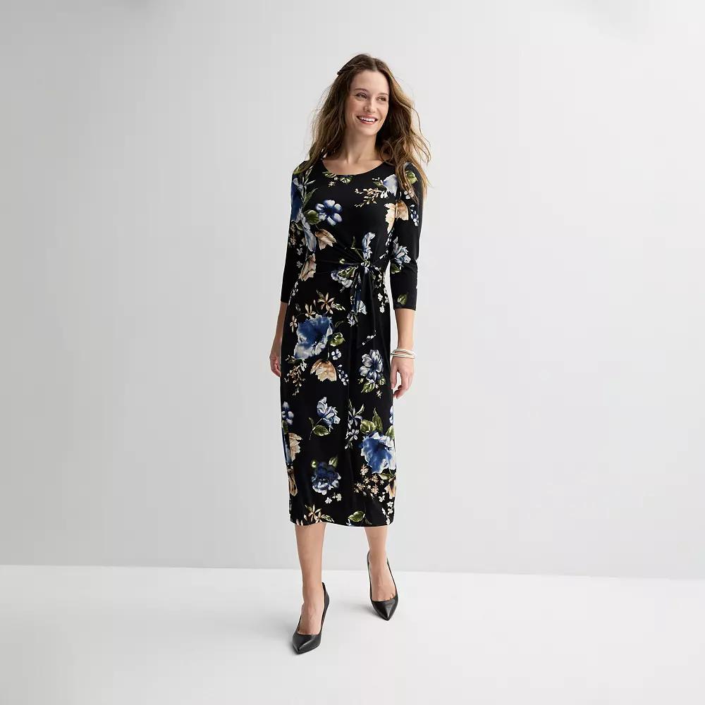 Women's Robbie Bee Faux Wrap Midi Dress, Size: Small, Black Blue Product Image