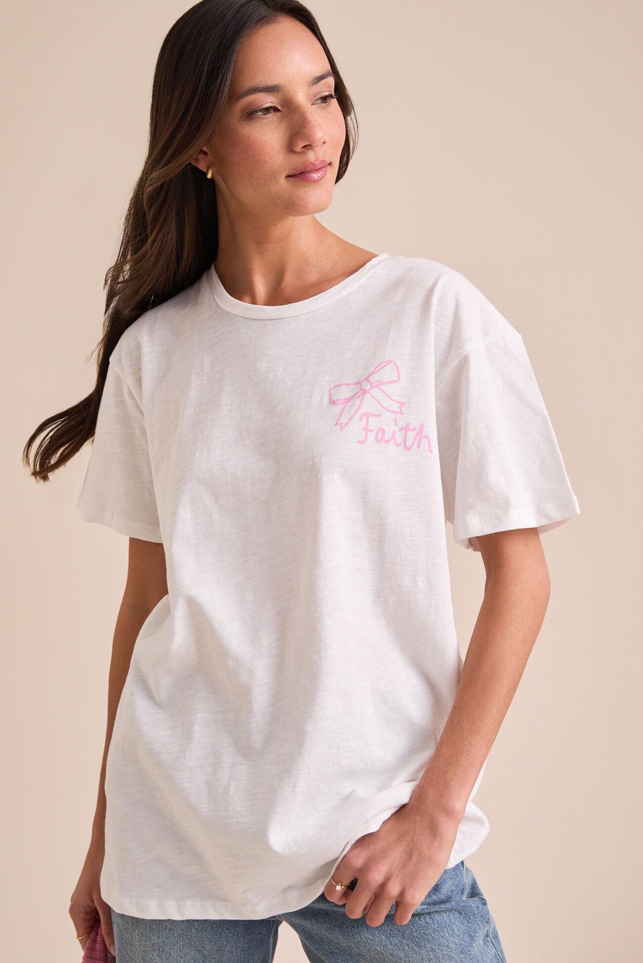 Faith Over Fear Bow Oversized Graphic Tee Product Image