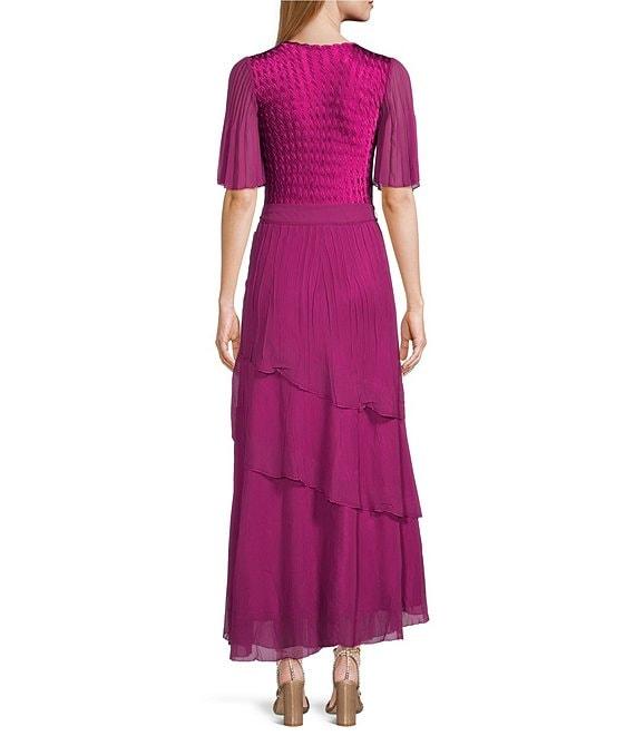 Komarov Square Neck Tiered Bottom Chiffon Sleeve Gown Product Image