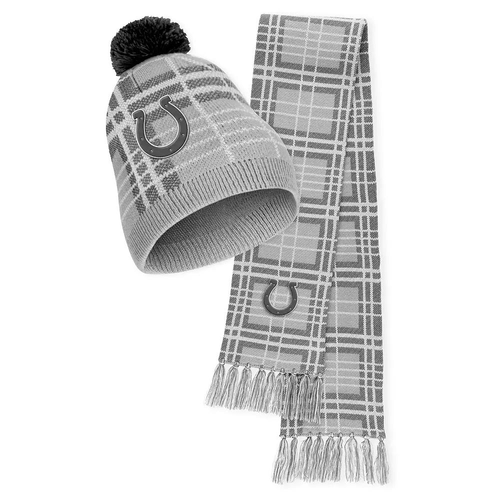 Women's WEAR by Erin Andrews Indianapolis Colts Plaid Knit Hat with Pom & Scarf Set, Grey Product Image