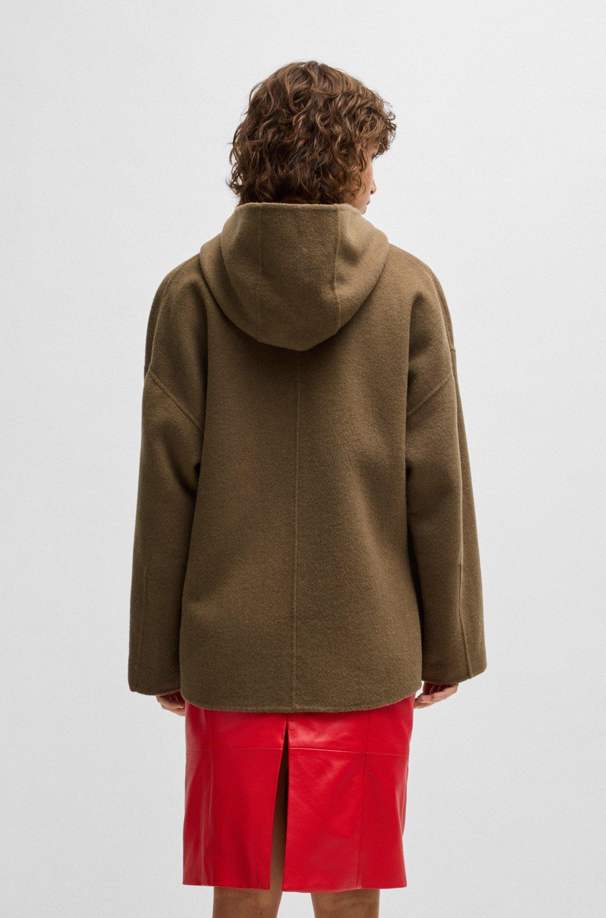 Hooded coat in double-faced wool Product Image