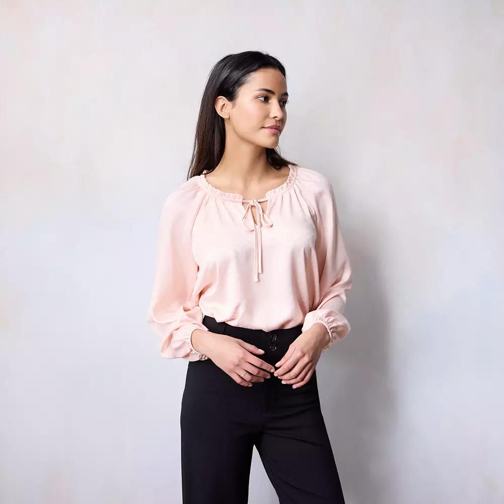 Women's LC Lauren Conrad Tie-Front Peasant Top, Size: XXL, Ballerina Tulle Product Image