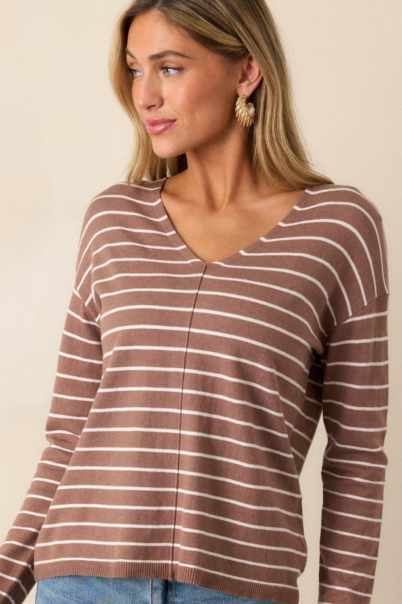 Unapologetically You Light Mocha Stripe Sweater Top Product Image