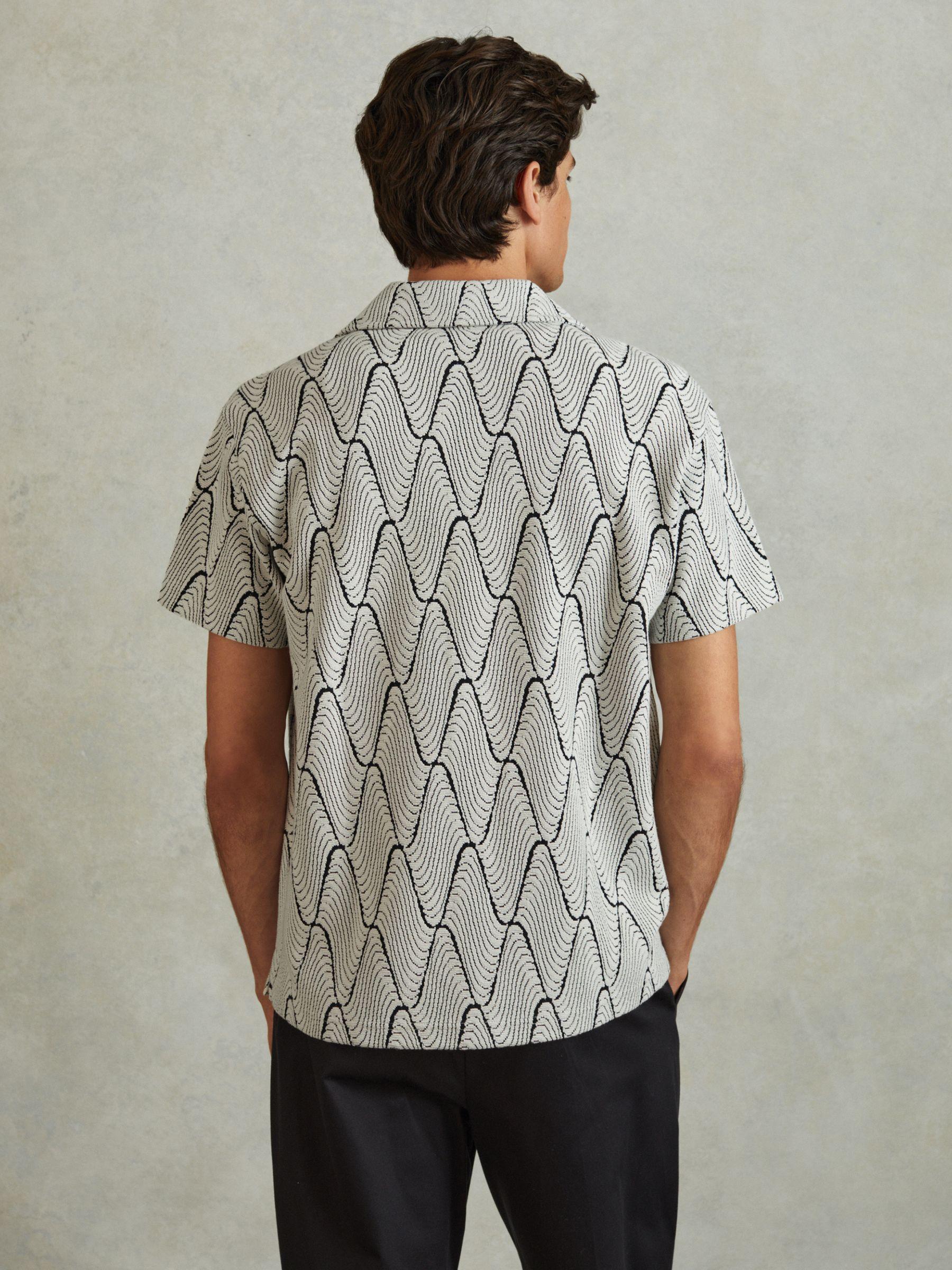 Jacquard Cuban Collar Shirt in Ecru/Navy Product Image