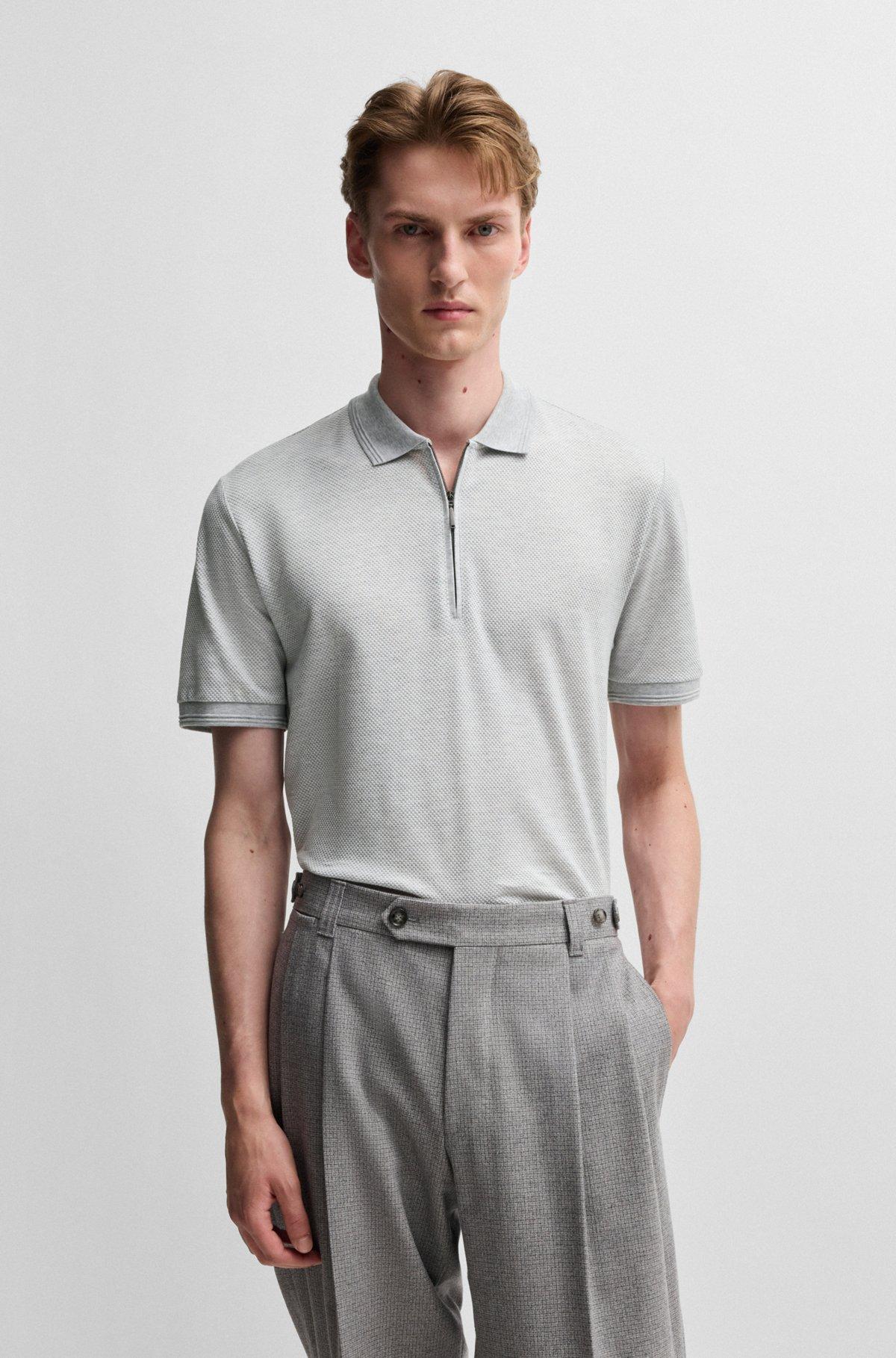 Zip-neck polo shirt in cotton and silk Product Image