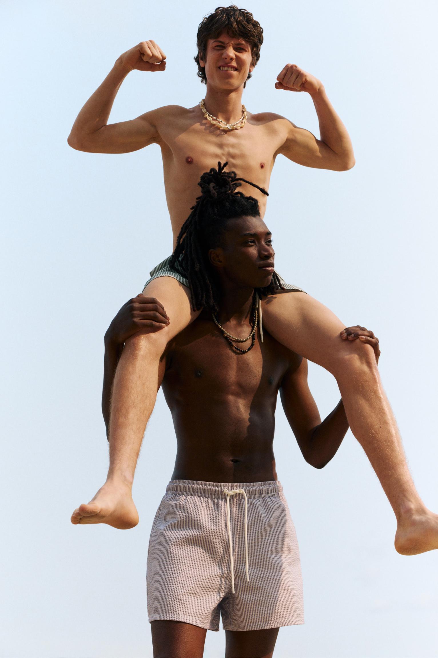 Striped seersucker swimming trunks Product Image