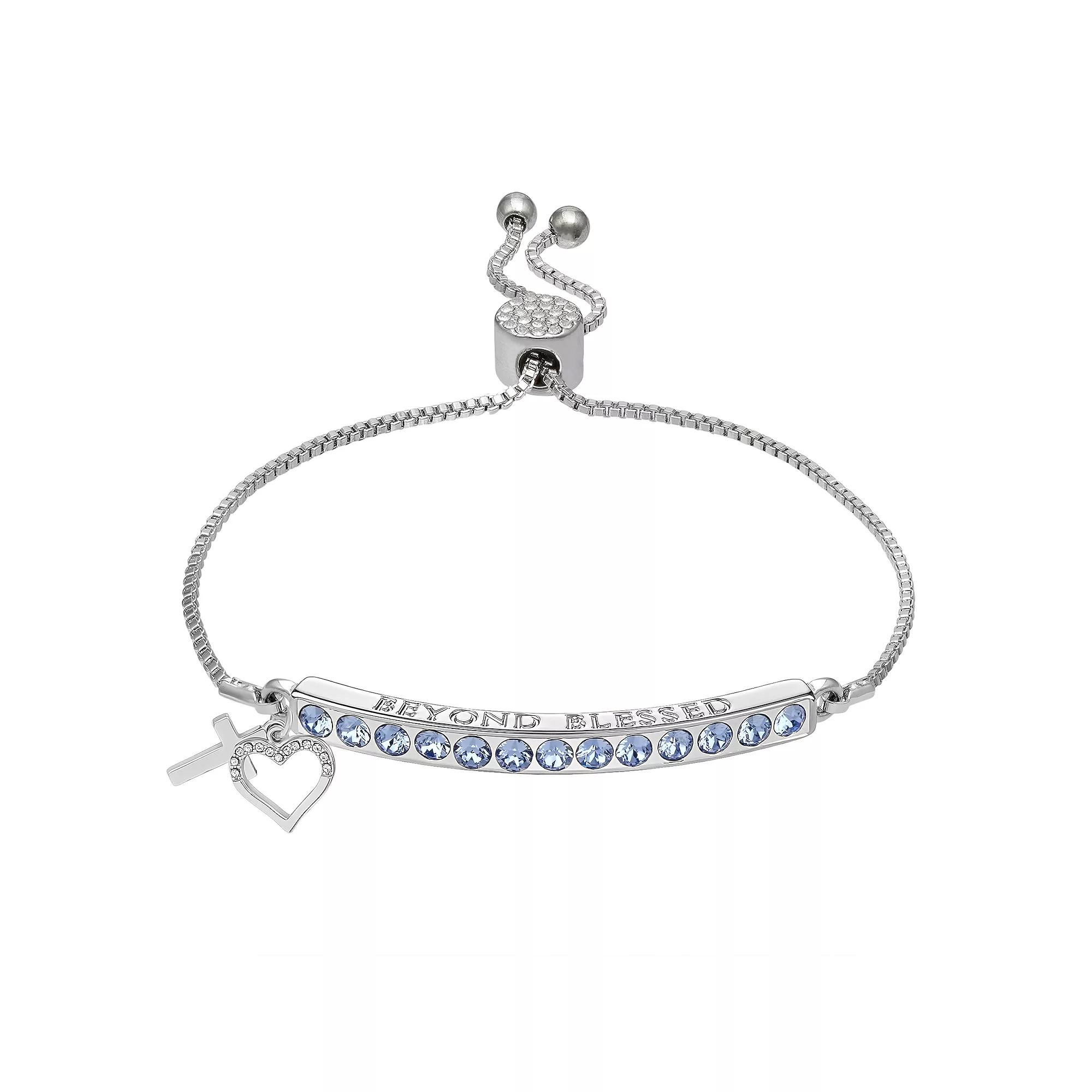Brilliance Crystal Heart & Cross Bar Adjustable Bracelet, Women's, Size: 7/8", Silver Tone Product Image
