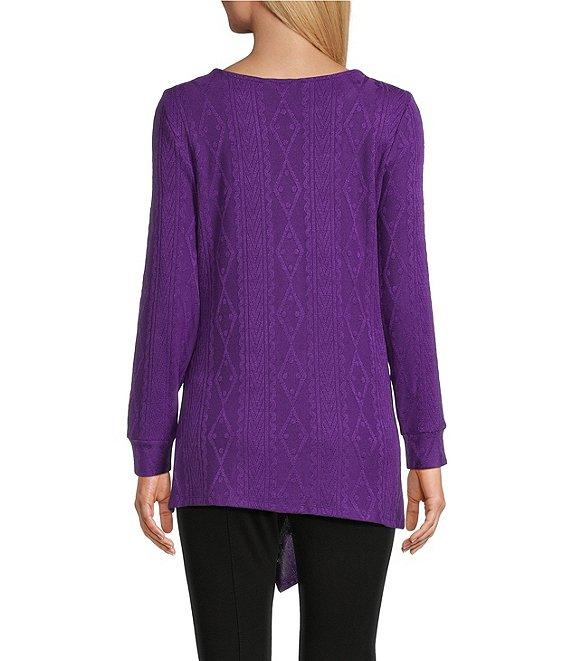 Slim Factor by Investments Riley Long Sleeve Asymmetrical Hemline Crew Neckline Knit Top Product Image