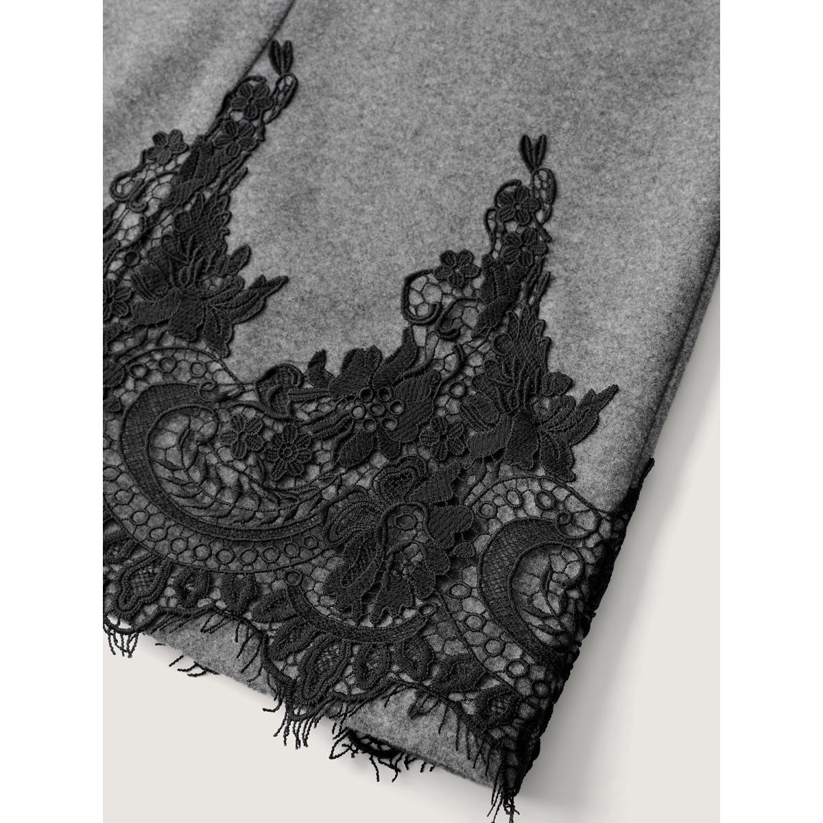 Plus Size Color Contrast Belted Lace Coat Women DimGray Romantic Belted Ladies Elegant Winter Coats BloomChic 14-16/1X Product Image