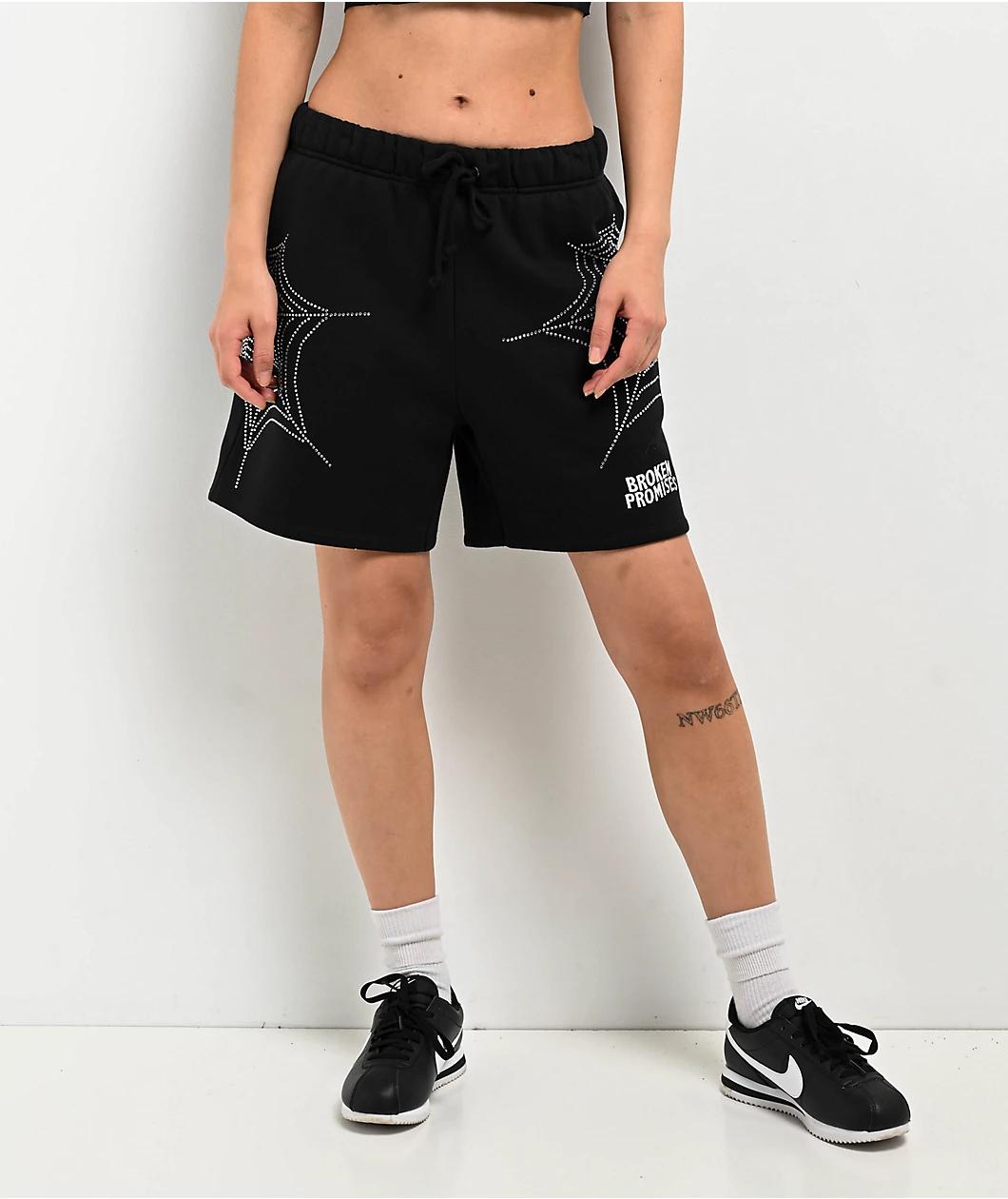 Broken Promises Stoned Web Rhinestone Black Crop Tank Top Product Image