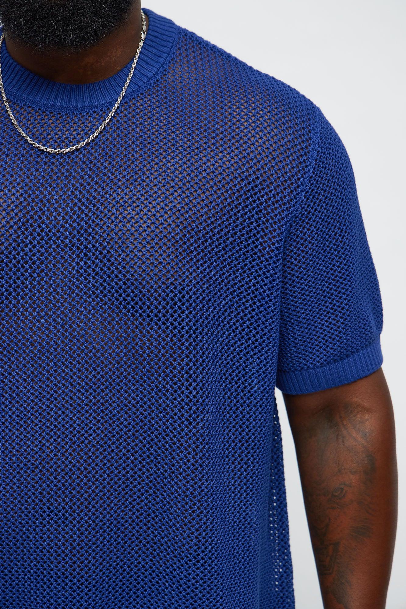 Unlimited PTO Open Knit Crewneck Tee - Blue Male Product Image