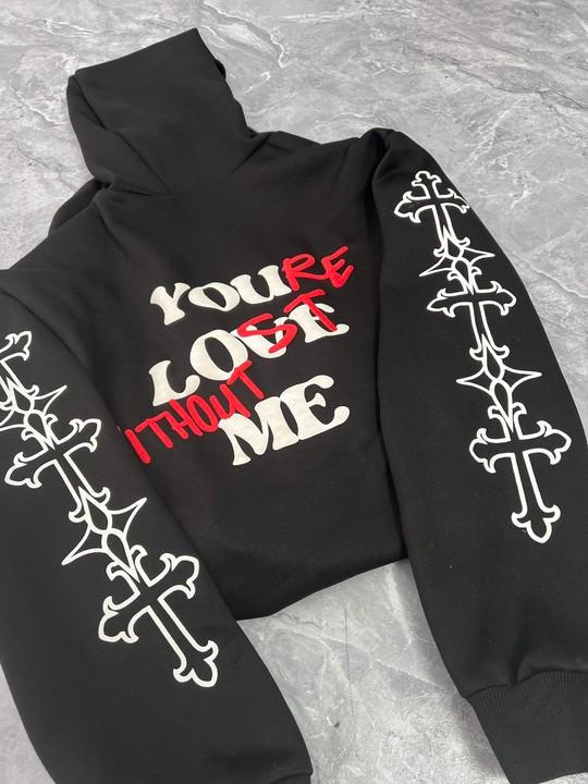 Your Lost Without Me Puff Print Graphic Zip-Up Hoodie Product Image