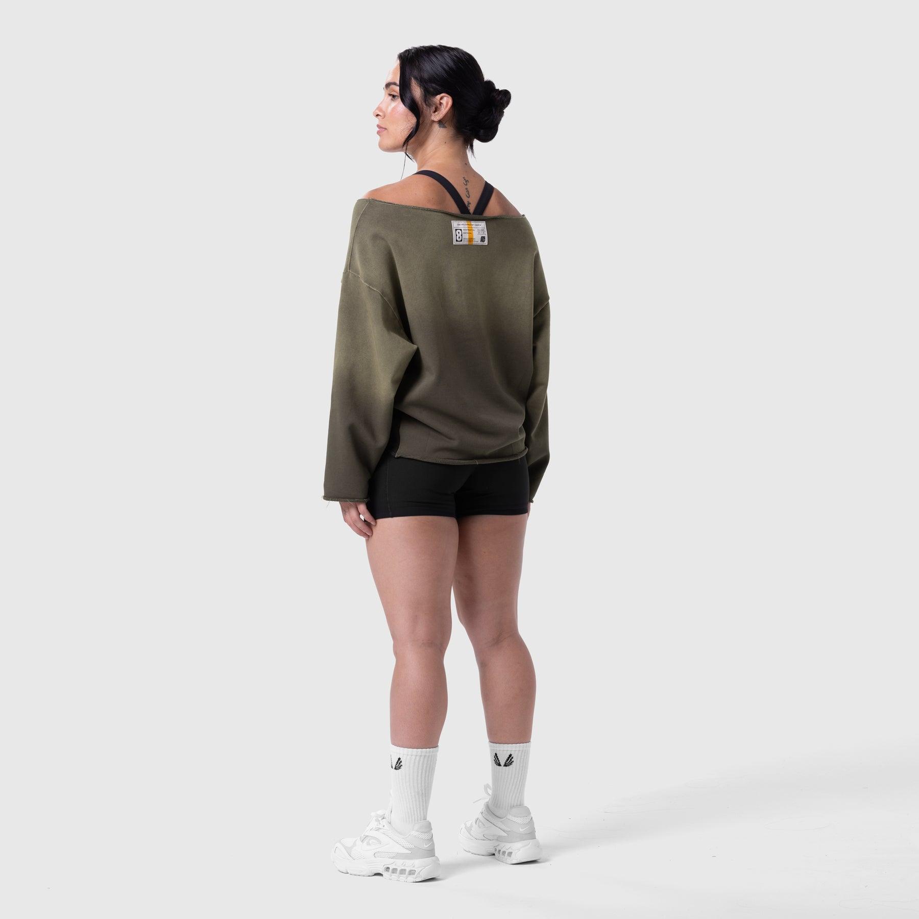 W049. Raw Hem Oversized Crewneck - Olive Sun Fade Product Image