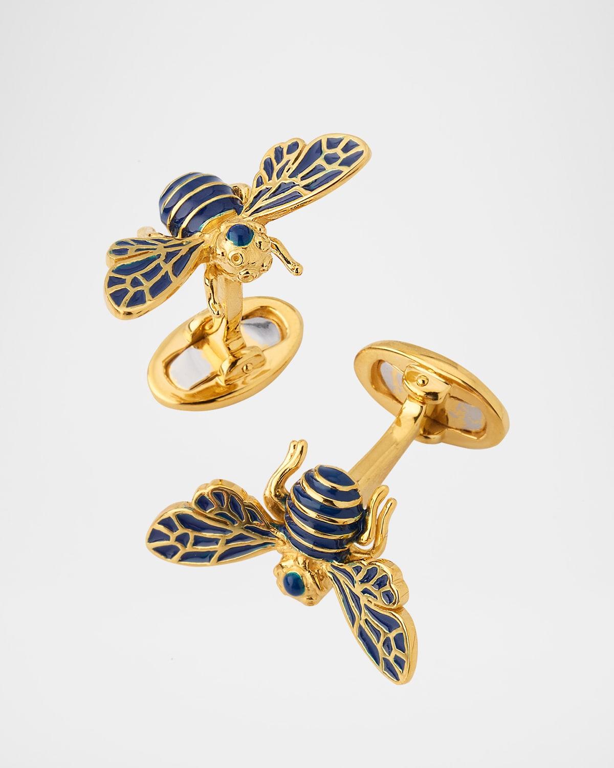 Mens 18K Gold Vermeil and Enamel Bee Cufflinks Product Image